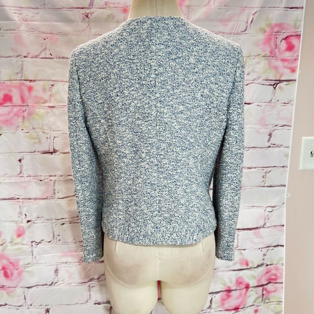 Joie Women's Hidden Zip-Up Tweed Long Sleeve Blue / White Moto Jacket Size L - Picture 8 of 13